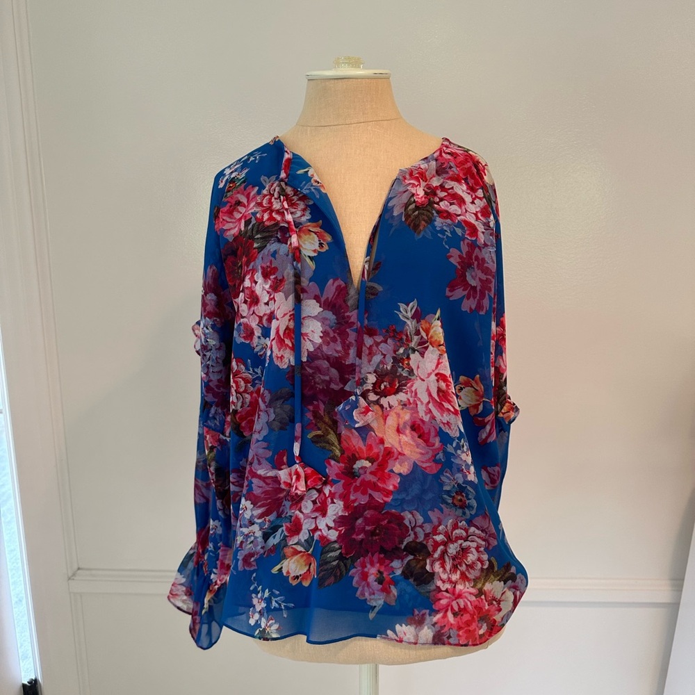 Misa Los Angeles Blue Floral Blouse in Size Medium